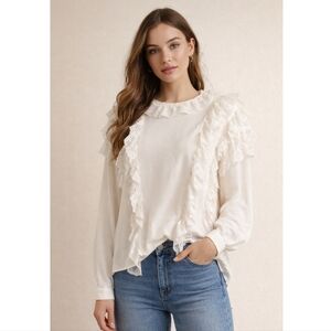 Faith Connexion Blouse Medium Panna Ruffled Lace Details Silk Victorian Romantic